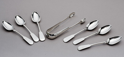 Scottish Silver Teaspoon and Sugartongs Set (6 Teaspoons, Sugartongs)